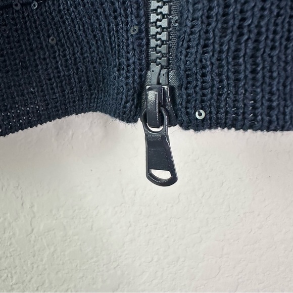 BRUNELLO CUCINELLI Mock Neck Navy Blue Sequin Zip-Up Sweater SZ S - Picture 3 of 8